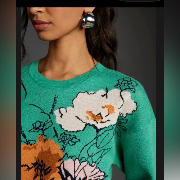 Anthropologie Maeve The Sonal Nathwani Camryn Cropped Crewneck Sweater Green - Picture 3 of 8